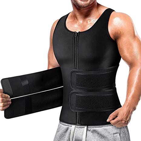 Sauna Vest For Men, Waist Trimmers Belt Slimming Body Shaper Workout Tank Top Sauna Suit with Zipper
