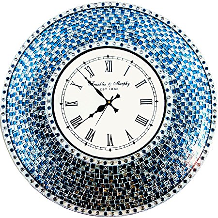 DecorShore 22.5" Silver/Turquoise Mosaic Wall Clock, Decorative Round Wall Clock