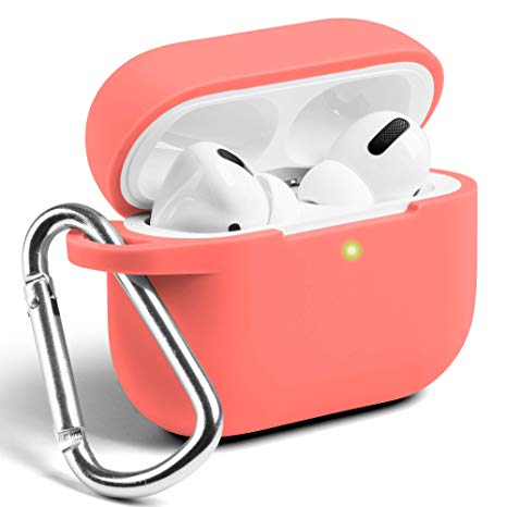 GMYLE AirPods Pro Case, Front LED Visible Protective Silicone Cover Skins with Keychain for Airpod Pro Earbuds Wireless Charging Case, Accessories Compatible with Apple AirPod Pro 2019, Coral Orange