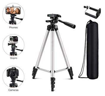 Tygot Adjustable Aluminium Alloy Tripod Stand Holder for Mobile Phones & Cameras, 360 mm -1050 mm, 1/4 inch Screw Metal Body   Mobile Holder Bracket (Silver and Black)