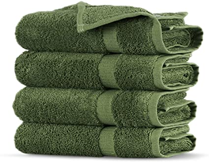 Towel Bazaar Luxury Hotel and Spa Quality Cotton Turkish Washcloths (4-Piece, Moss)