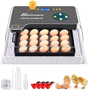 Sailnovo 20 Eggs Incubator, Digital Automatic Poultry Hatcher Machine with Temperature Control, Humidity Display,Auto Turner & Candler, for Hatching Breeding Chickens Chicks, Black