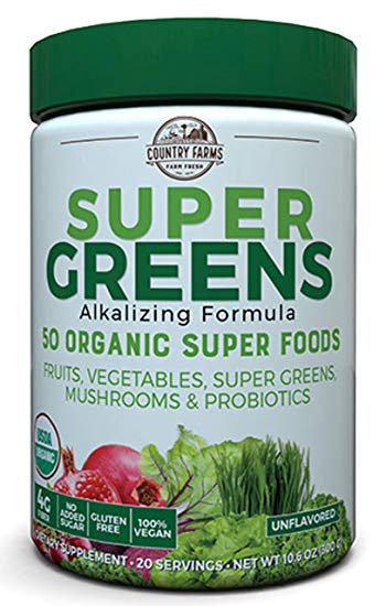 Country Farms Super Greens Natural Flavor, 50 Organic Super Foods, USDA Organic Drink Mix, 20 Servings (Packaging May Vary)