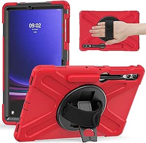 BATYUE Case for 12.4" inch Galaxy Tab S9 Plus, S9 FE  Plus, S8 Plus, S7 Plus, S7 FE, Hand Shoulder Strap Kickstand, for SM-X610/X616/X618/X800/X806/T730/T733/T736/T738/T970/T975/T976 (Red)