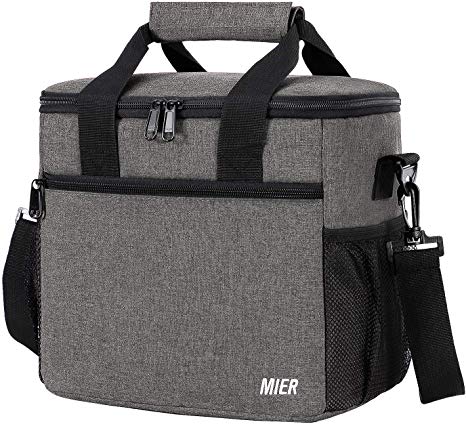 MIER 24 Can Large Capacity Soft Cooler Tote Insulated Lunch Bag Outdoor Picnic Bag,Grey