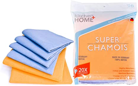 Super Chamois - Super Absorbent Shammy Cleaning Cloth Value 6 Pack - Holds 10x It's Weight in Liquid