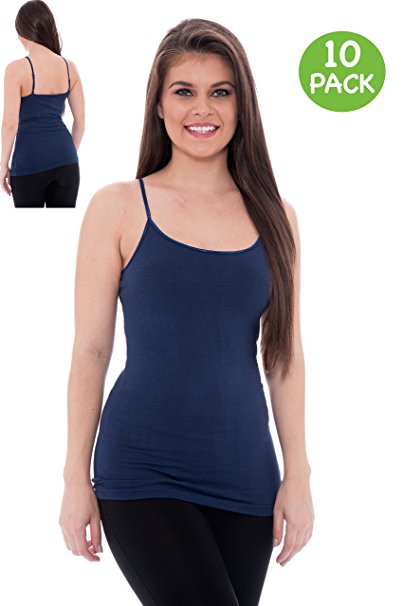 10 Pack All Season Layering Camisoles With Adjustable Straps - Standard & Plus Sizes (Medium)