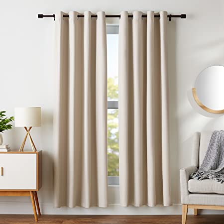 AmazonBasics Room Darkening Blackout Window Curtains with Grommets - 52" x 84", Beige, 2 Panels