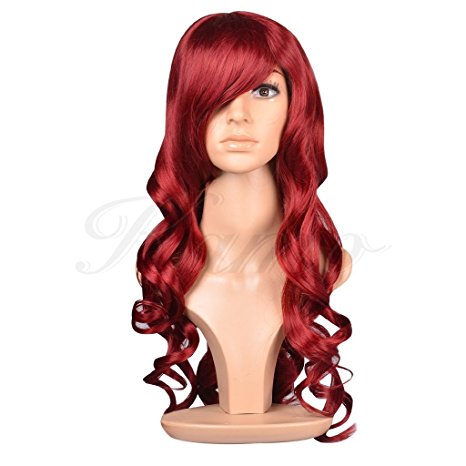 Kamo Charming Long Wavy Wine Red Hair Synthetic Wig Women's Party Full Wigs