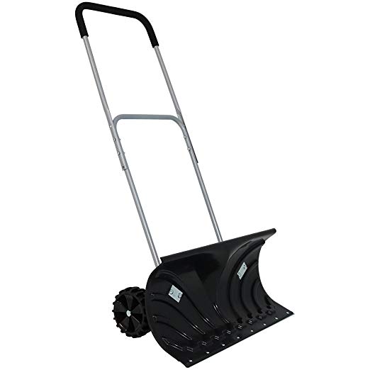 CASL Brands Heavy-Duty Rolling Snow Shovel Pusher with 6-Inch Wheels and Adjustable Handle, 26-Inch Blade