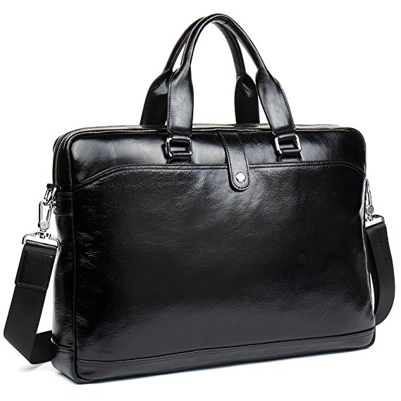 MANTOBRUCE Leather Briefcase for Men Women Travel Work Laptop Shoulder Handbag