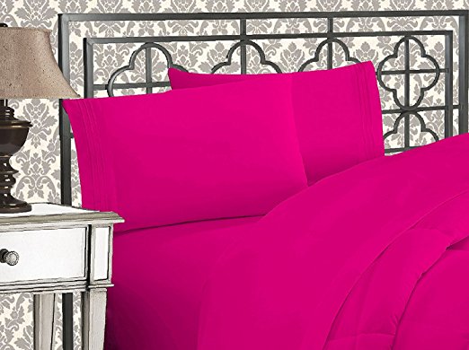 Elegant Comfort 1500 Thread Count Wrinkle & Fade Resistant Egyptian Quality Ultra Soft Luxurious 2-Piece Pillowcases, Standard Size, Hot Pink