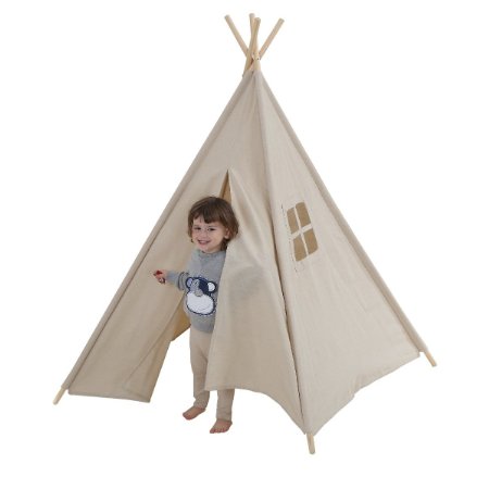 Dream House Breathable Nature Flax Boys and Girls Outdoor Playhut Tent Beige