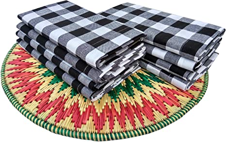 Linen Clubs Pack of 6 Black -White 100% Cotton Yarn Dyed Gingham Check Dinner Napkins 18x18 Inch,Clambake Beach Party Nautical Dinner Napkins as Well Offered