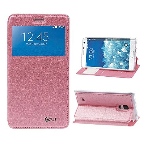 Note Edge Case, X-CASE Note Edge Case [Book Fold] [1 Card Slot] Leather Galaxy Note Edge Cover [Flip Cover] with Fold able Stand, Leather Flip Window View case for Samsung Note Edge (B-pink)