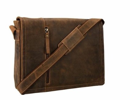 Visconti 16072 Oiled Leather Distressed Large Laptop Messenger Bag Tan