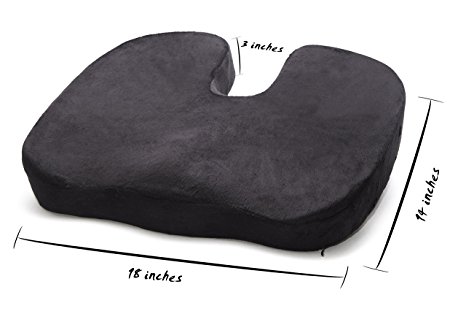 Ultra Soft Seat Cushion for Coccyx Tailbone and Back Pain Made From Quality Memory Foam- Ideal for Home Office Desk Chairs, Auto Seats, Sports Stadium Seats! (Black)
