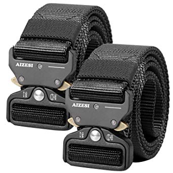 Tactical Belt for Men,2PCS Heavy Duty Adjust Webbing Military Belt with Quick-Release Metal Buckle