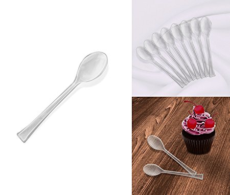 96 Mini Clear Plastic Spoons, 4.5 Inches, Elegant And Disposable Clear Flatware. Includes 96 Clear Dessert / Appetizer Spoons