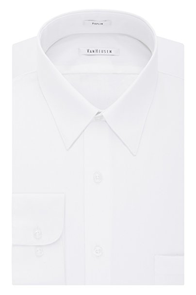 Van Heusen Men's Poplin Regular Fit Solid Point Collar Dress Shirt