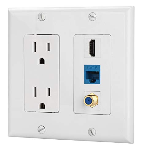IBL-15A Power Outlet, 1 Port HDMI, 1 Cat6 Ethernet, 1 Coax Cable TV Wall Plate in White
