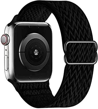 GBPOOT Soft Band Compatible with Apple Watch 38/40/42/44mm,for Women Men,Nylon Sport Loop with Wave Pattern Adjustable Buckle Replacement Strap for iWatch 6/5/4/3/2/1/SE,Black-38/40mm