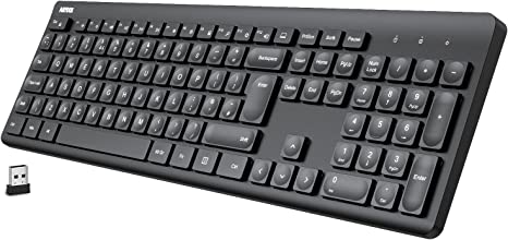 Arteck 2.4G Wireless Keyboard Ultra Slim Full Size Keyboard with Numeric Keypad and Media Hotkey for Computer/Desktop/PC/Laptop/Surface/Smart TV and Windows 10/8/ 7