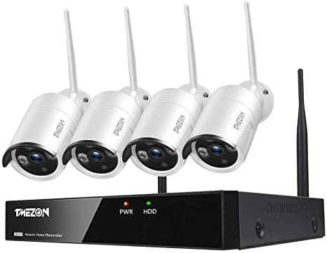 4CH 1080P Wireless Security CCTV Camera Surveillance Systems(WiFi NVR Kits)-Four 2.0MP Wireless WiFi HD Indoor Outdoor IP Cameras,P2P,65FT Night Vision, NO Hard Drive by TMEZON