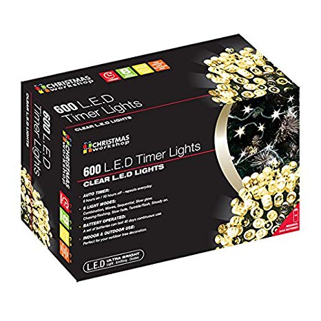 Christmas Workshop 600 LED Battery Operated Timer Lights~ Indoor and Outdoor ~Warm White ~ Christmas, Weddings & Gardens ~ 8 functions ~ 78170