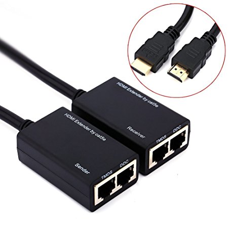 JahyShow® HDMI Over RJ45 CAT5e CAT6 LAN Ethernet Balun Extender Repeater Up to 100ft 1080P