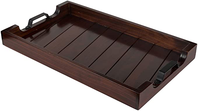 Large decorative wooden table tray- Dark Brown Ottoman tray with metal handles, breakfast tray, tea tray, coffee tray- dinner and snack serving tray- Bridal shower and housewarming gift