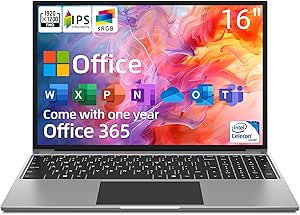 jumper Laptop, 16 Inch FHD IPS 1200p Screen, Quad Core CPU, 4GB LPDDR4 RAM 128GB ROM, Office 365 1-Year Subscription, Windows 11 Computer with Numeric Keypad, 4 Stereo Speakers, WiFi.