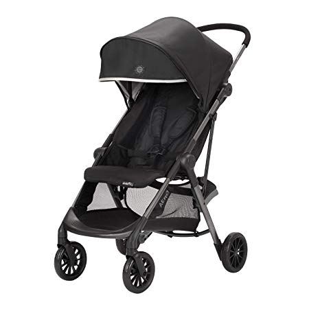 Evenflo Aero Ultra-Lightweight Stroller, Self-Standing Compact Folding Design, 2 Mesh in-Seat Pockets, Large Storage Basket, Flex-Hold Parent Cup-Holder, 50-Pound Capacity, Easy Storage, Lark Black