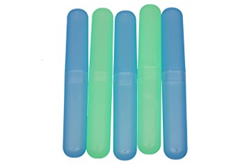 Bilipala Plastic Travel Toothbrush Holder Tube 5pcs Toothbrush Case Boxes Blue & Green