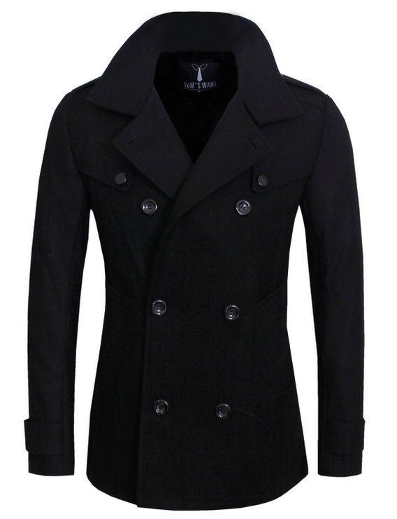 Tom's Ware Mens Stylish Fashion Classic Wool Double Breasted Pea Coat