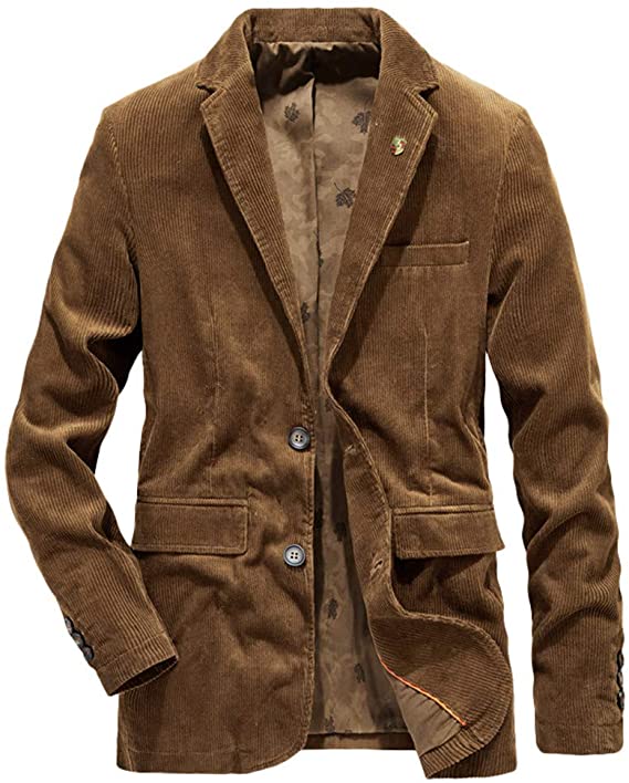 OMINA Corduroy Blazer for Men, 2019 Fashion Autumn Winter Casual Slim Fit Long Sleeve Coat Casual Dress Jacket
