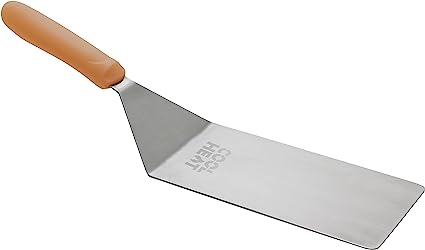 Winco TNH-61, 5-1/8" X 2-7/8" Stainless Steel Hamburger Turner with Offset and Orange Nylon Handle, Food Spatula, Omelette Turner