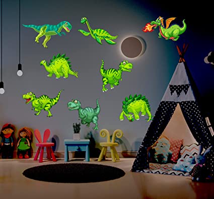 Glow in The Dark Dinosaur Wall Decals for Boys Girls Room, Glow in The Dark Stickers, Large Removable Dinosaur Vinyl Decor for Bedroom, Living Room, Kids Birthday Christmas Gift
