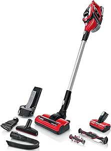 Bosch Unlimited 8 BBS81PETGB MultiUse Powerful 18V Cordless Vacuum Cleaner, Pet accessories, Additional floor nozzle for carpets, floors, pet hair, stairs, 1 Battery 40 minutes runtime - Tornado Red