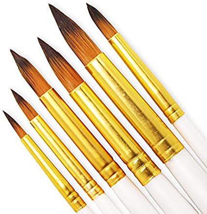 SEEFOUN 6 pcs Handmade Round Pointed Tip Brushes Professional Oil Paint Brush Set, Anti-Shedding Nylon Hair for Acrylic, Oil, Watercolor and Gouache, Nice Gift for Artists, Adults & Kids