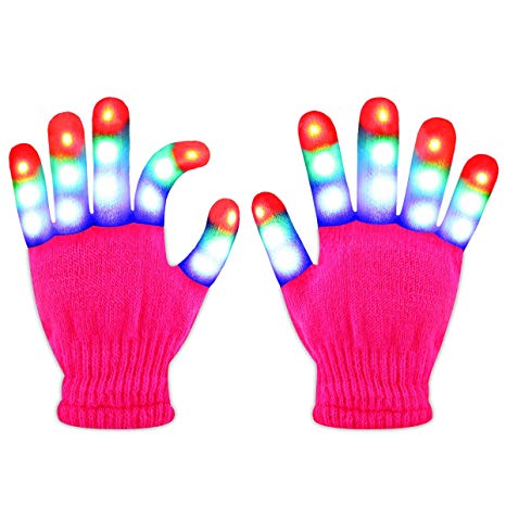 Jofan LED Light Up Gloves LED Gloves Rave Cool Toys for Kids Teens Boys Girls Christmas Stocking Stuffers Party Favors (Ages 10-16, Pink)