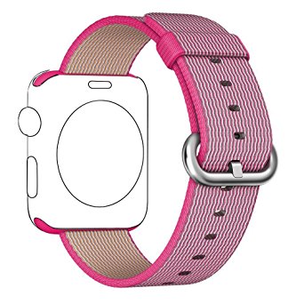 Apple Watch Series 2 Series 1 Nylon Band, Aokay Fine Woven Comfortable Durable Nylon Bracelet Strap Replacement Wrist Band for iWatch (38mm-Pink)