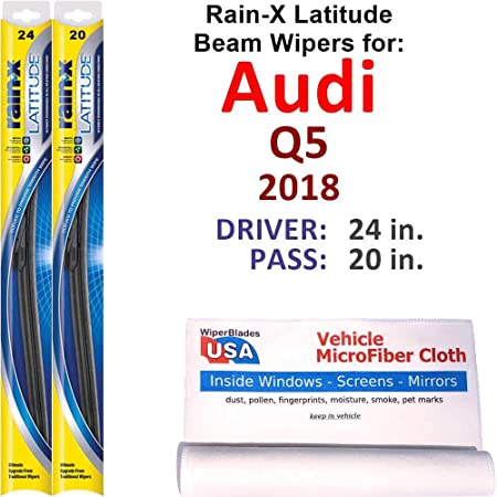 Rain-X Latitude Beam Wiper Blades for 2018 Audi Q5 Set Rain-X Latitude Beam Blades Wipers Set Bundled with MicroFiber Interior Car Cloth