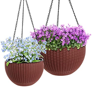 Delxo Hanging Planter for Plants Indoor and Outdoor, 2 PCS Hanging Pots for Plants with Drainage Self Watering Hanging Baskets for Plants Great for Garden Office Home Balcony (10 Inch & 8 Inch)