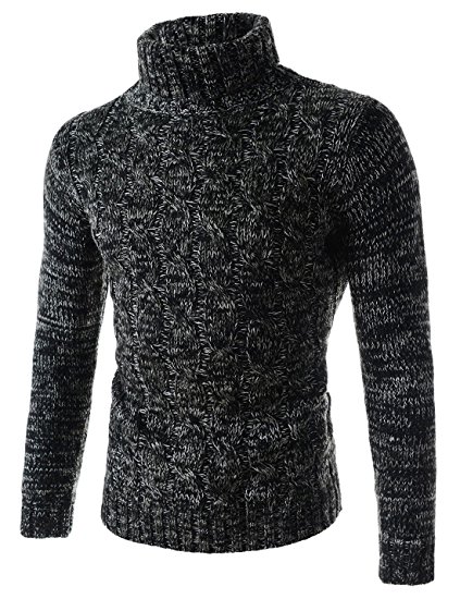 Showblanc (SBTN01) Man Easy Fit Chunky Cable Textured Knit Turtleneck Sweater