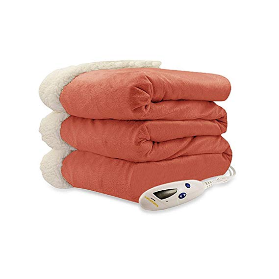 Pure Warmth Micro Mink Sherpa Heated Throw Blanket in Spice