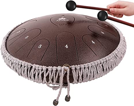 Steel Tongue Drum 15 Notes 14 Inches Percussion Instrument Handpan Drum,Tongue Drum for Adults and Teens with Bag, Music Book, Mallets, Finger Picks (Bronze)