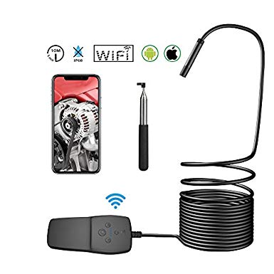 Semi-Rigid Wireless Endoscope,Skybasic WiFi Borescope IP68 Waterproof Inspection Camera 2MP Snake Camera with 8 LED for Android and iOS Smartphone,Tablet 33FT (10M)