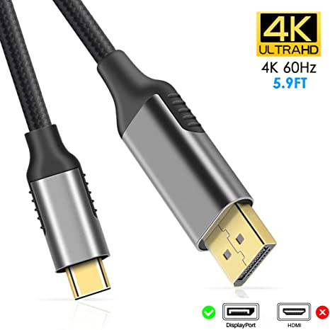 Sicotool USB Type C to DisplayPort DP Converter 1.8M Cable 4K@60Hz Compatible with MacBook Pro,Surface Book 2,iPad Pro and USB C Laptop/Tablet/Phone