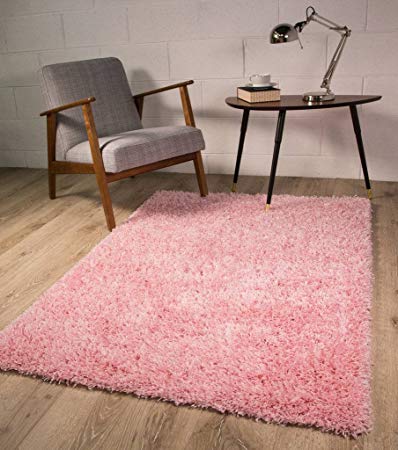 The Rug House Thick Modern Small Medium Soft Anti Shed Luxury Vibrant Shaggy Rugs (Baby Pink 110x160cm)